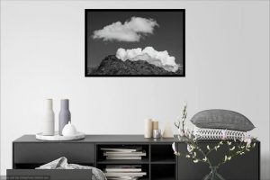 Clouds and rock on black and white Fine art phtogryphy print - room visualisation
