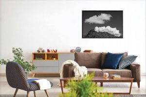 Clouds and rock on black and white Fine art phtogryphy print - room visualisation