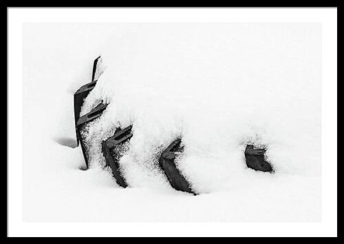 Tire hidden in the snow - Framed art print, Framed Black and White, Tire hidden in the snow – Framed art print