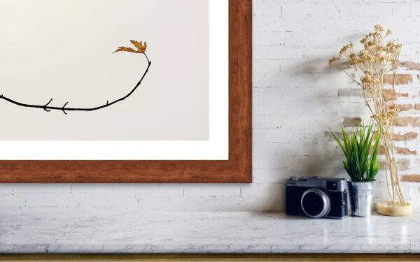 Minimalist photography print with brown frame