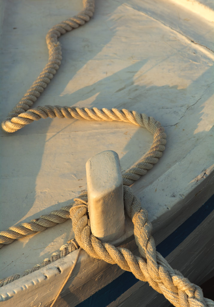 A rope on an old wooden boat in Croatia. 