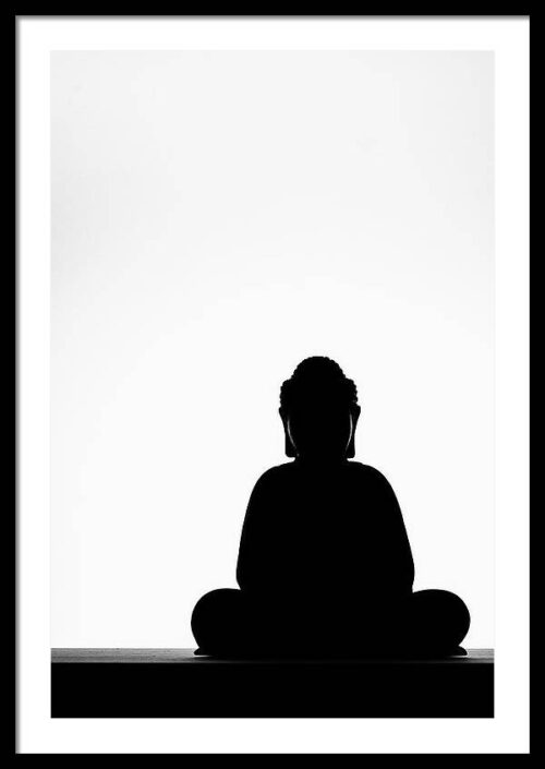 The Buddha in Meditation - Vertical Black and White Minimalist Photography Framed Print, Framed Minimalist, The Buddha in Meditation – Vertical Black and White Minimalist Photography Framed Print