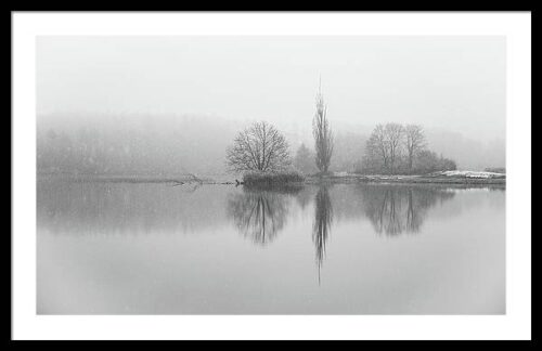 Tree Reflection On Winter Lake - Framed Art Print, Framed Landscapes, Tree Reflection On Winter Lake – Framed Art Print