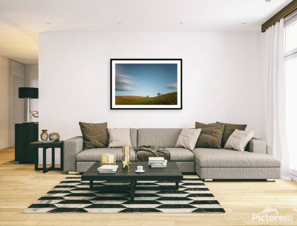 Visualization of a framed photograph "Hilly Landscape in Bohemian Paradise" in interior.