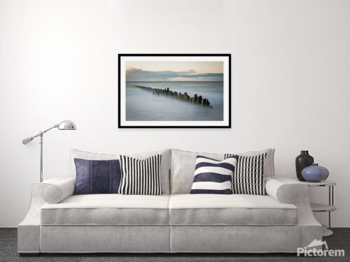 Wall art photography print visualization - A wooden poles in the Baltic sea in Poland.