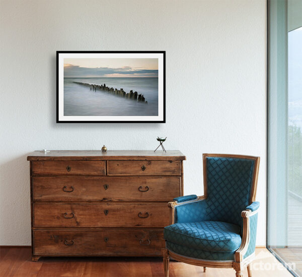 Wall art photography print visualization - A wooden poles in the Baltic sea in Poland.