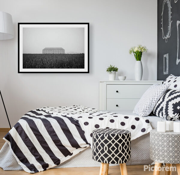 Moody photography on the wall of a living room - visualization