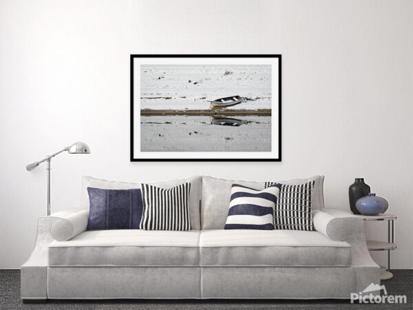 Fishing Boat on a Snowy Shore - Fine Art Photography Visualization in the interior