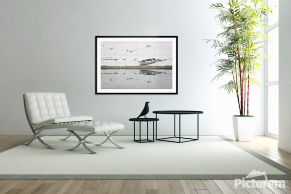 Fishing Boat on a Snowy Shore - Fine Art Photography Visualization in the interior