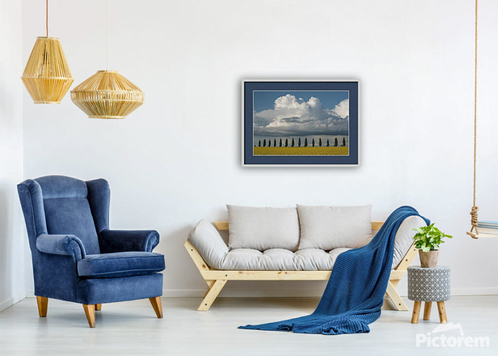 Visualization of landscape photography on the living room wall
