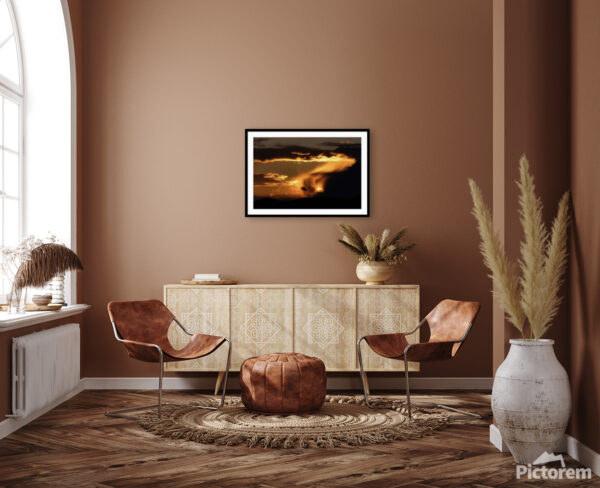 Sunset in the Clouds in an Orange Sky - Photography Visualization in the interior