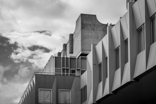 B&W architectural photograph of brutalist architecture in Prague for sale as fine art print, Black & White, B&W architectural photograph of brutalist architecture in Prague for sale as fine art print