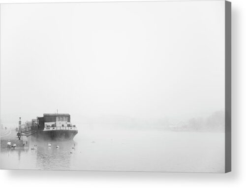 , Minimalist Acrylic Prints, boat-on-a-foggy-river-in-prague-acrylic-print