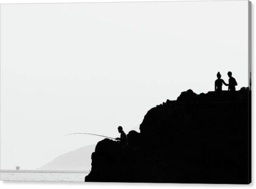 , Landscape Canvas Prints, minimalist-photography-of-silhouettes-on-the-rock-above-the-sea-minimalist-photography-canvas-print