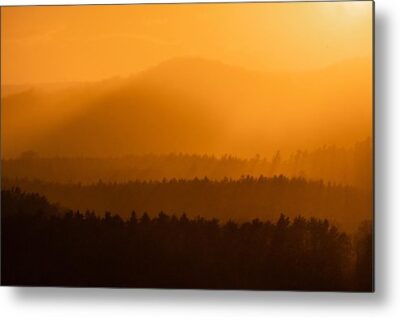 , Minimalist Metal Prints, silhouettes-of-hills-in-the-distance-at-sunset-metal-print