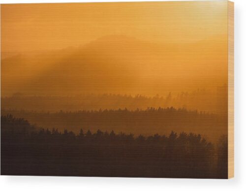 , Minimalist Wood Prints, silhouettes-of-hills-in-the-distance-at-sunset-wood-print