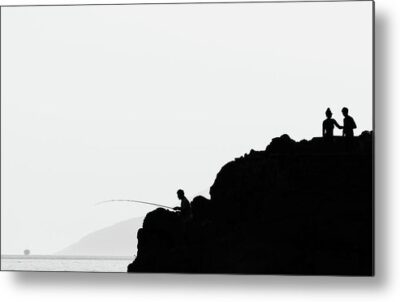 , Landscape Metal Prints, silhouettes-on-the-rock-above-the-sea-metal-print