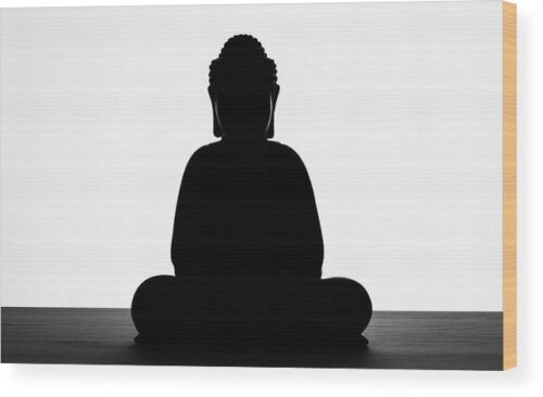 The Buddha - B&W photograph - Wood print for sale, Wood Prints, the-buddha-in-meditation-black-and-white-minimalist-photography-wood-print