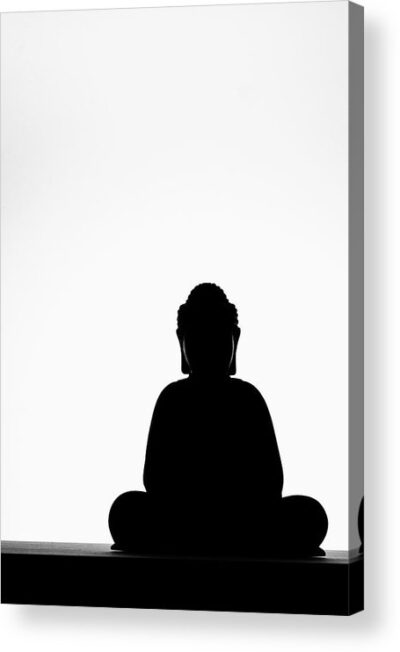 , Acrylic Prints, the-buddha-in-meditation-vertical-black-and-white-minimalist-photography-acrylic-print