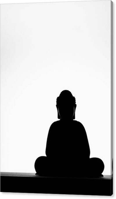 , Canvas Prints, the-buddha-in-meditation-vertical-black-and-white-minimalist-photography-canvas-print