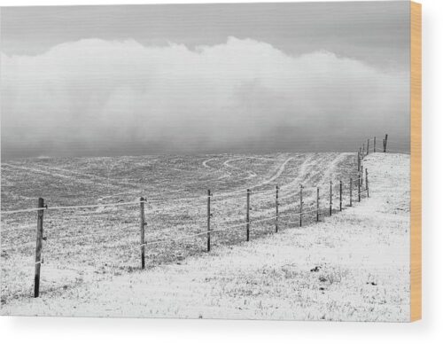 Minimalist winter landscape photograph - Wood print for sale, Wood Prints, the-undulating-pasture-fence-wood-print