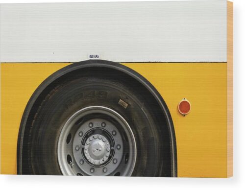 Yellow bus close up photograph - Wood print for sale, Minimalist Wood Prints, yellow-bus-close-up-wood-print