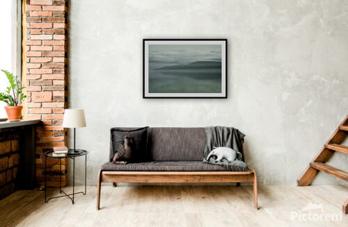 Moody Photo of Khovsgol Lake in Mongolia - Visualization (rendered image) of an image on a wall in a room. - Abstract