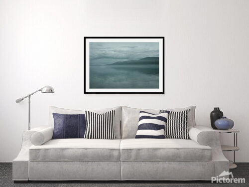 Grainy photograph of the Khovsgol lake in Mongolia - Visualization (rendered image) of an image on a wall in a room. - Abstract