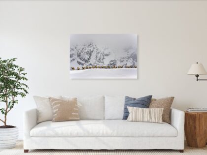 Snow cannons in the Alps - Visualisation of fine art photography print in modern interior - render image