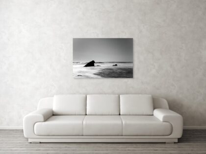 Rocks and Waves - BW long exposure photography - Visualization of framed print in modern interior - Abstract