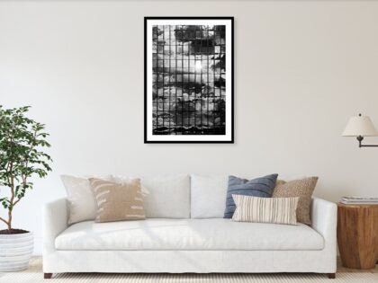 Reflective skyscraper with clouds - Visualization of framed print in modern interior - Abstract