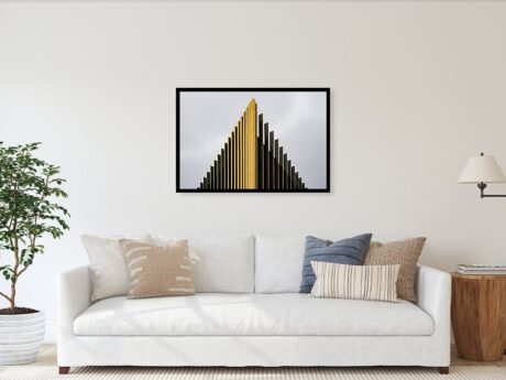 Geometric Architecture Pattern Gold Photography - Visualization of framed print in modern interior - Abstract