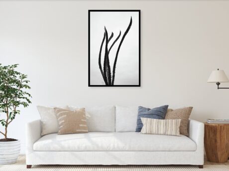 Dried Plant Stems Multiple Exposure II. - fine art print in a minimalist living room above a white sofa - Abstract