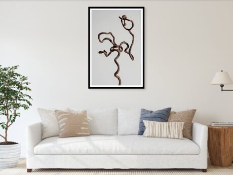 The Idea of a Tree — dry grapevine stem fine art print in a minimalist living room above a white sofa - Abstract