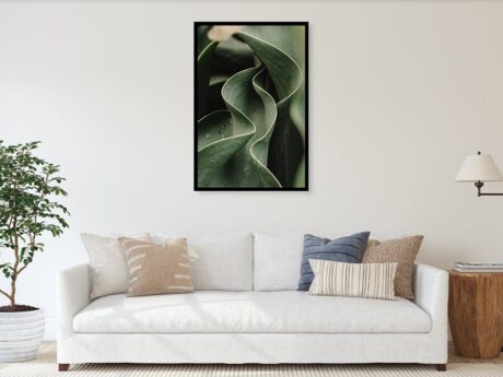 Tulip Leaf Curves Close-Up Pure Form - fine art print in a minimalist living room above a white sofa