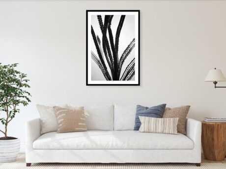 Dried Plant Stems Multiple Exposure III. - fine art print in a minimalist living room above a white sofa - Abstract