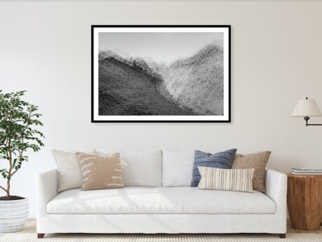 Rocky Desert Canyon in Multiple Exposure - fine art print in a minimalist living room above a white sofa - Abstract