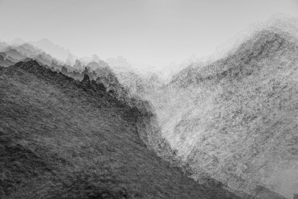 Martin Vorel Photography Rocky Desert Canyon in Multiple Exposure | Black and White Abstract Landscape